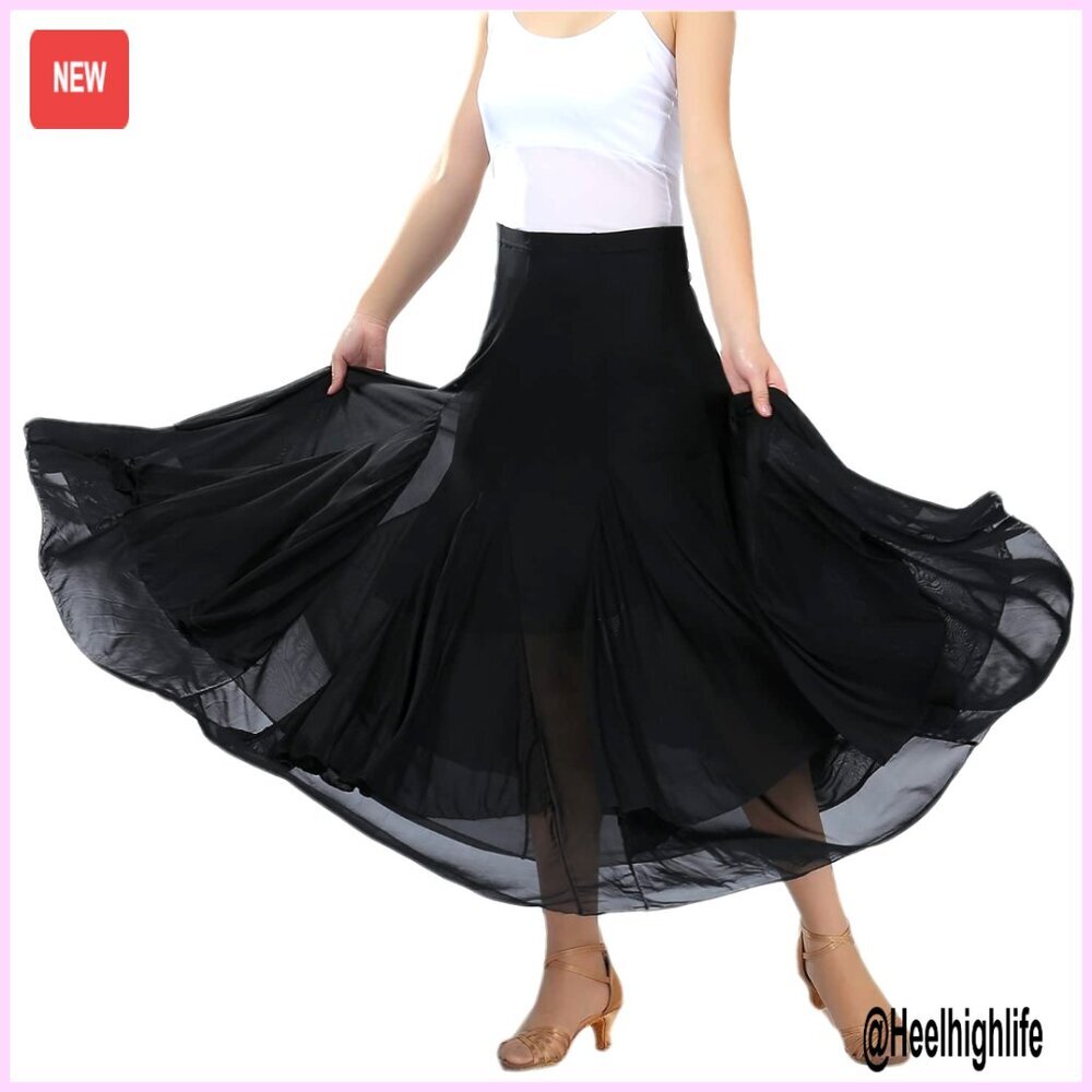 Mesh Swing Skirt One Size Elastic Waist 35.4 Inch Long Ballroom Dance